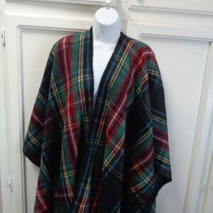 Women's Shawl Wrap Poncho Red Green Plaid Blanket Woolrich One Size EUC!
